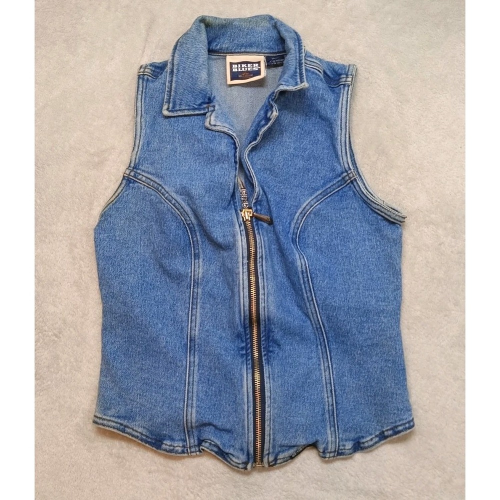 Vintage '90S Harley-Davidson Biker Blues Women's Size 2 Denim Vest USA Made.